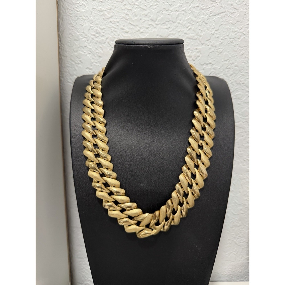 Vintage Gold Tone Double Strand Chunky Curb Link Chain Statement Necklace